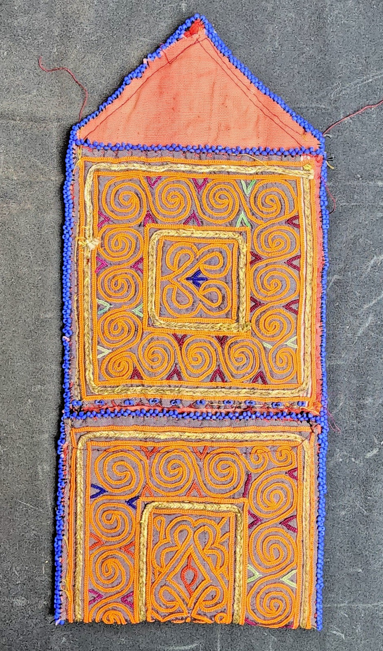 Kuchi Embroidered Pouch Wallet Afghan Handmade Beaded Orange Swirls